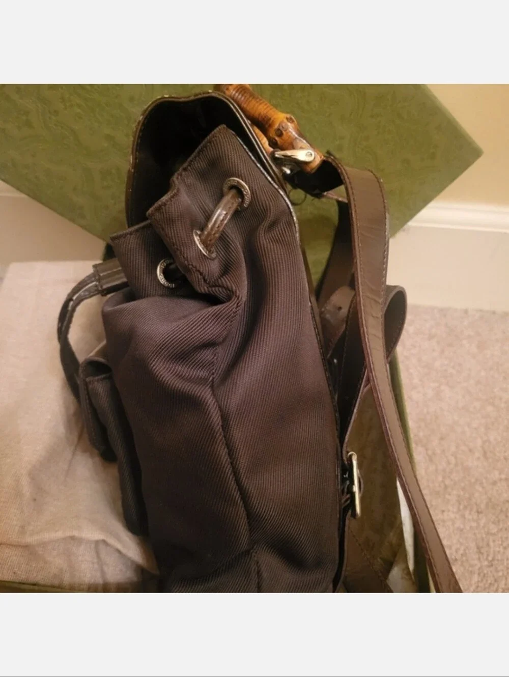 Vintage Gucci Brown Leather Mini Backpack Bag Rare Beauty